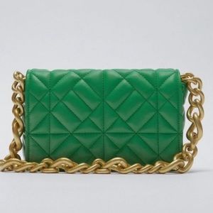 Zara green quilted shoulder bag